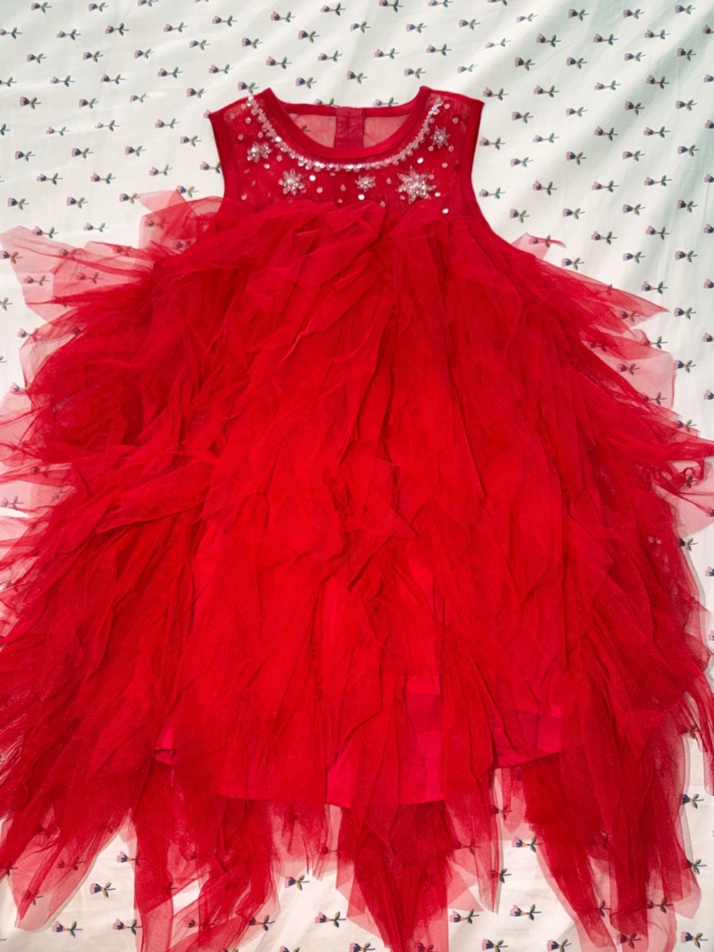 Tutu Du Monde Red Tulle Ruffle Party Dress with Beaded Bodice